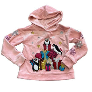 Margaux & Lexi Pink Velour Christmas Hoodie 4